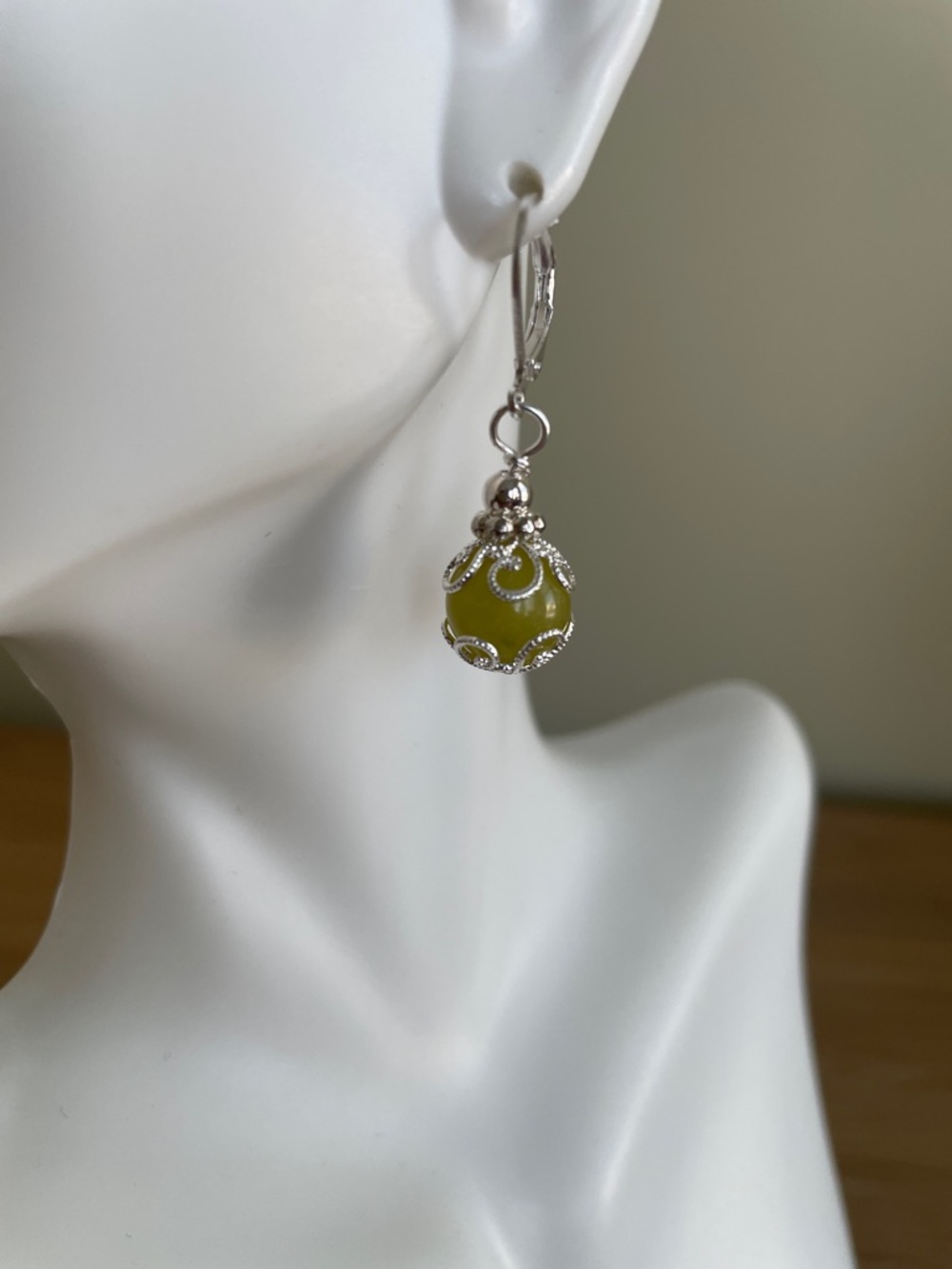 HAND CRAFTED “NEW JADE” FILIGREE DROP EARRINGS Green Silver Elegant Occasion
